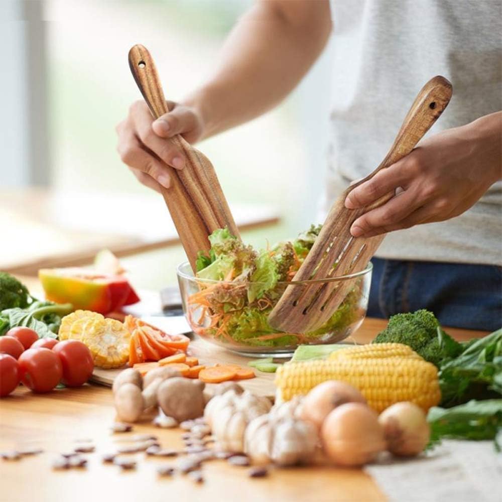 Spurtle Set, Natural Acacia Wooden Kitchen Utensils Set of 2, Wooden Spoons Utensils for Cooking, stirring, Mixing, Serving, spurtles kitchen tools as seen on tv for NonSick Cookware
