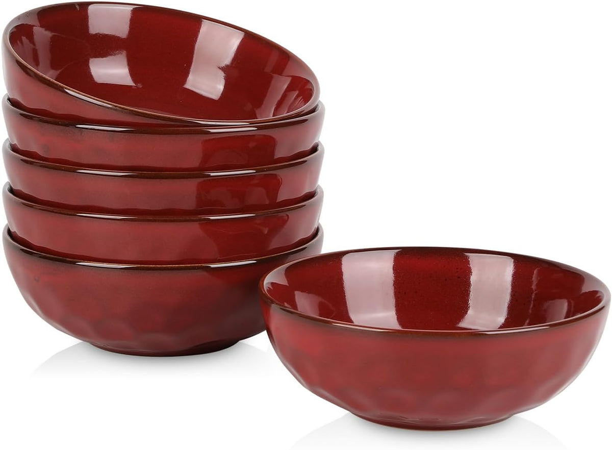 vicrays Ceramic Salad Bowls Set for Kitchen, Serving - 32 Ounce Soup Bowls, Pasta Bowls, Chip Resistant, Dishwasher Microwave Safe, Large, Fluted, Stoneware, Set of 6 (Cherry Red)