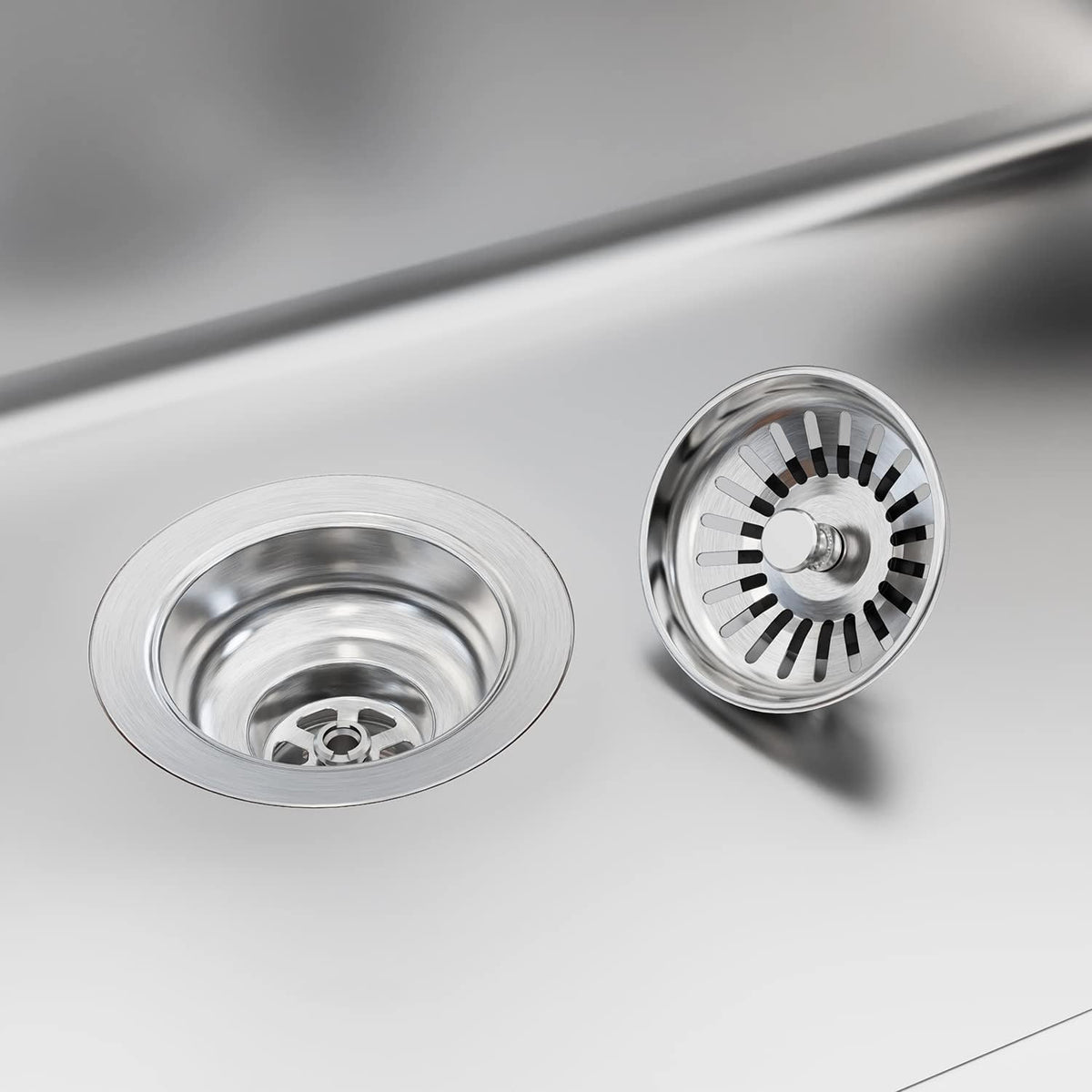 KONE Sink Drain Assembly, Kitchen Sink Drain Strainer Kit with Removable Strainer Basket Stopper, Universal fit USA Home/Commercial 3-1/2 Inch Standard Sink Drain Hole (Stainless Steel)