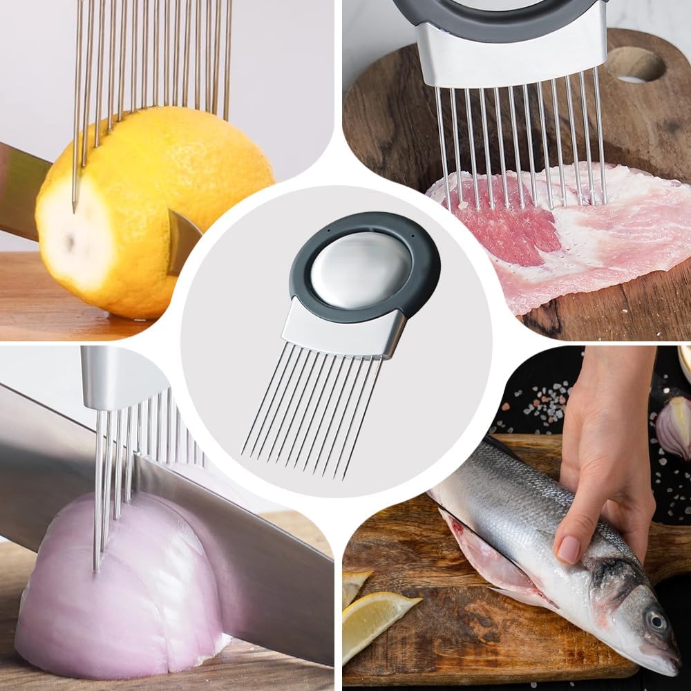 Onion Holder for Slicing, Stainless Steel Onion Slicing Rack, 2024 Upgraded Slicer, Lemon Slicer Vegetable Cutter, Home Kitchen Tools, Fruit, Lemon Slice Aids (2pc)