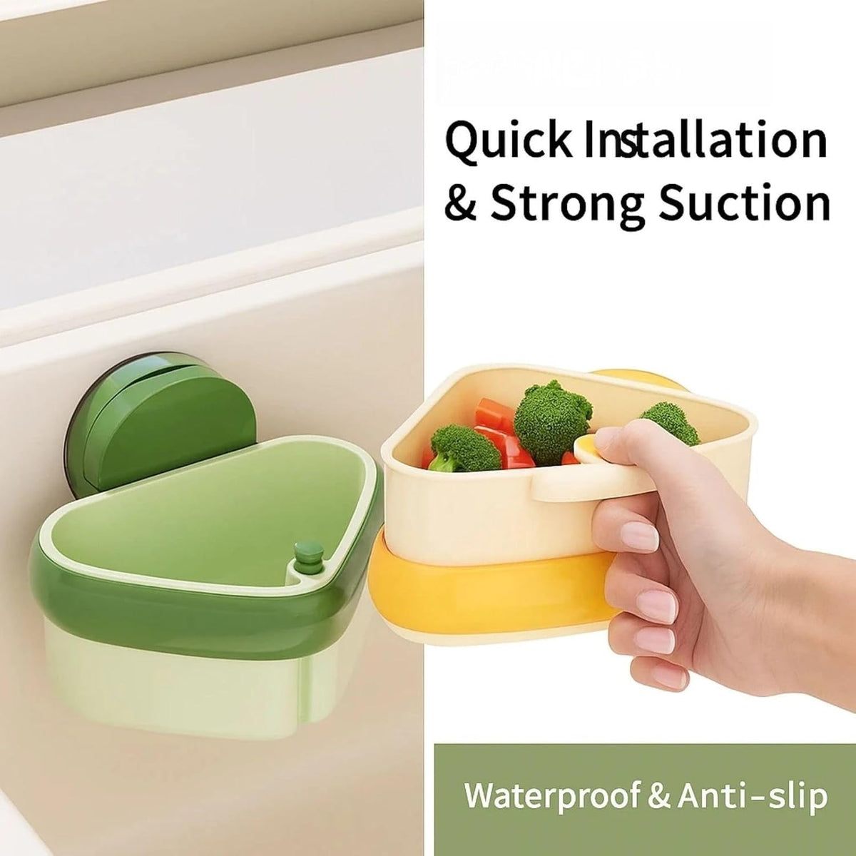 2025 Upgraded Suction Cup Sink Corner Strainer – Hangable Kitchen Sink Drain with Hanging Sink Drain Basket, Food Waste Catcher & Sink Food Catcher Basket, Kitchen Sink Food Waste Catcher (Green)