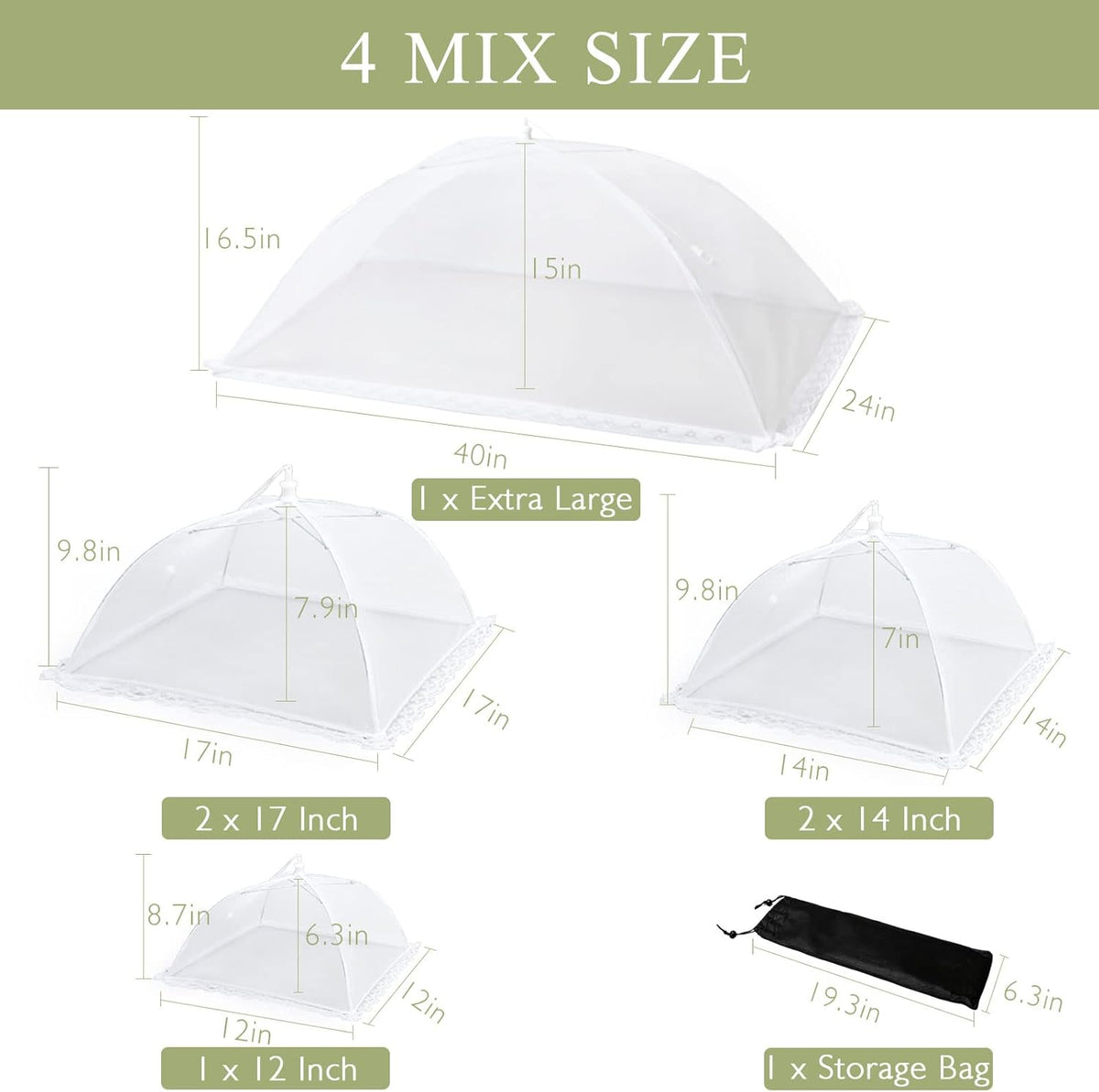 7Pack Various Size (40x24*1,17x17*2,14x14*2,12x12*2) Pop-up Food Tents Food Covers for Outside Mesh to Keep Bugs away,Reusable Collapsible Food Nets for Picnic Party BBQ Wedding Fruit