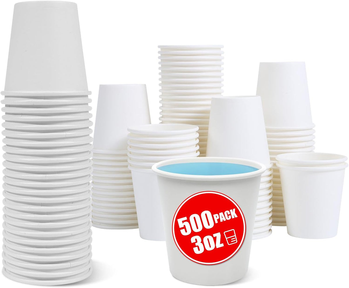 500 Count 3 oz Disposable Bathroom Cups, Small Mouthwash Cups, White Paper Cups, Hot/Cold Beverage Drinking Mini Cup for Party, Picnic, BBQ, Travel