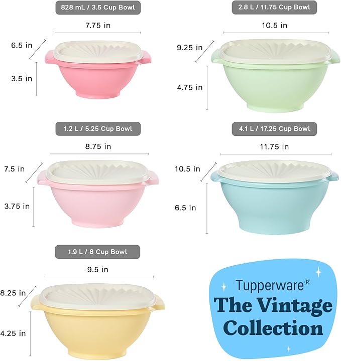 Tupperware Heritage Collection 36 Piece Food Storage Container Set in Vintage Colors- Dishwasher Safe & BPA Free - (18 containers + 18 lids)