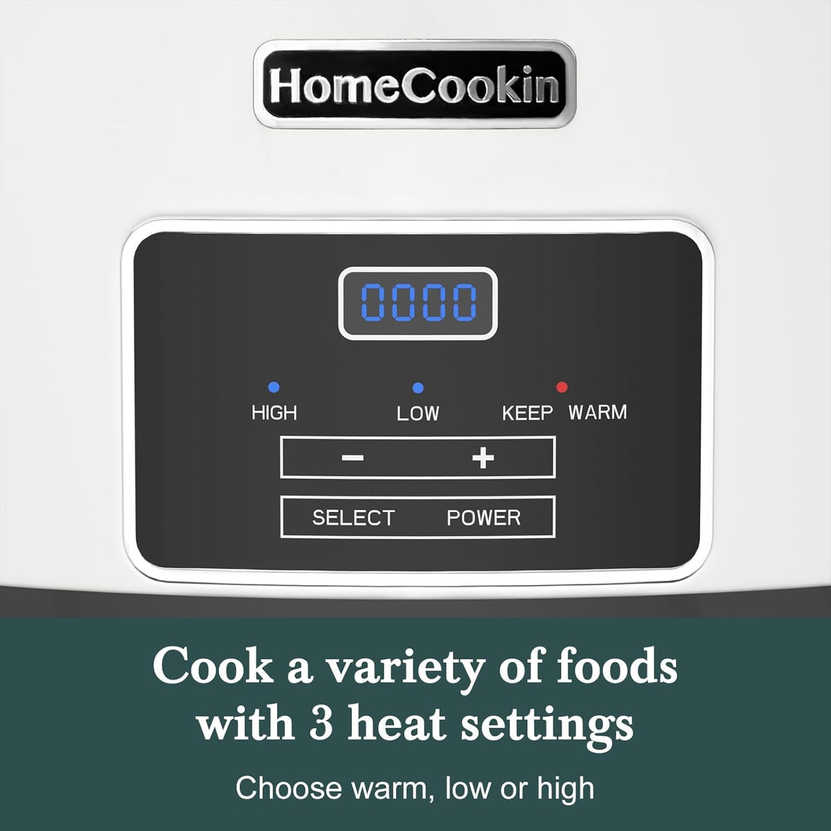 HOMECOOKIN 8-Quart Programmable Slow Cooker with Timer Keep Warm - Small Kitchen Appliance for Family Dinners - Serves 6+ People (White)