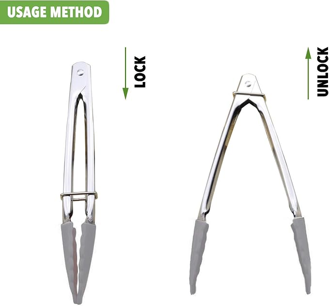 Silicone Utility Tong Kitchen Tongs 7 Inch Metal Salad Tongs, Set of 3 (Gray)