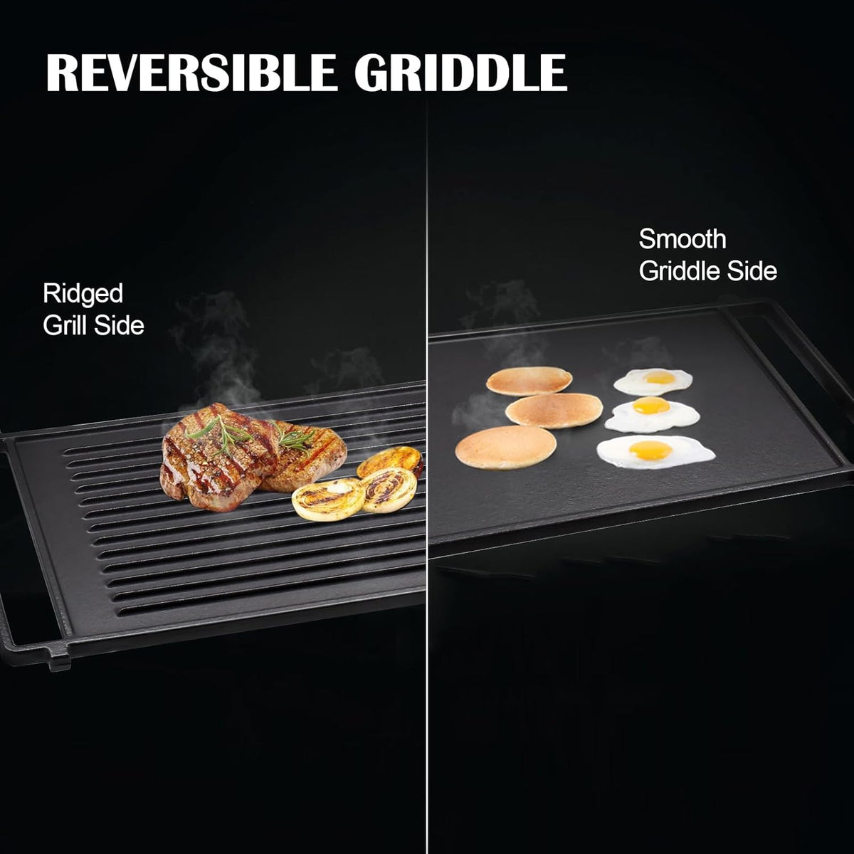 Hiorucet WB31X24998 Cast Iron Griddle Replacement for GE Gas Stove Griddle Plate, JGBS66REKSS Reversible Griddle Flat Top Pan for GE Appliance Gas Range Parts.