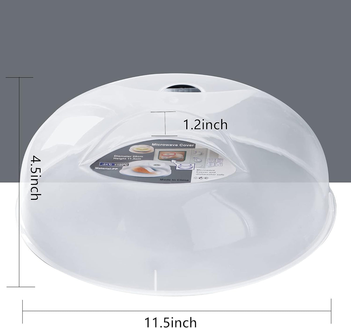 Microwave Splatter Cover for Food Large Microwave Plate Cover Guard Lid with Steam Vents, 1.5 Inch BPA Free & Dishwasher Safe-Grey