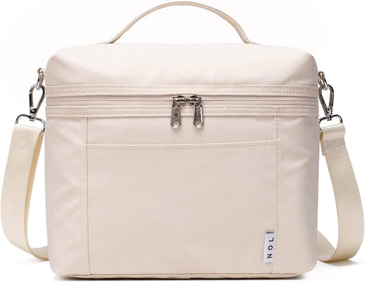 NOL Natural Organic Lifestyle Insulated Lunch Bags for Women Cooler Bag Lightweight Nylon Waterproof Lunch Box For Work（Medium, Cream