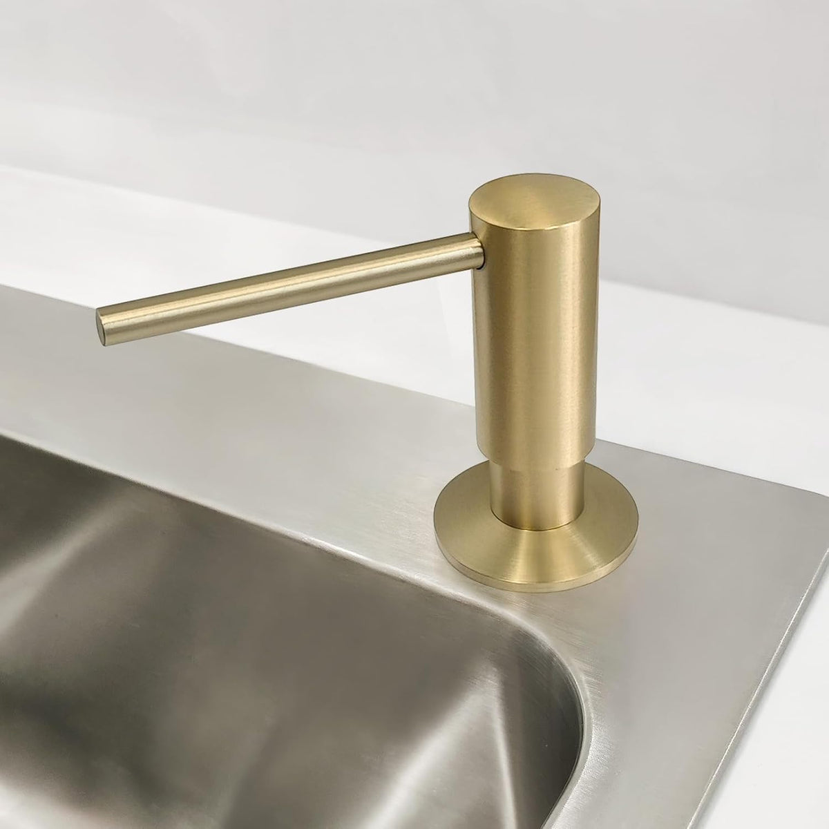 Brushed Gold Built in Dish Soap Dispenser for Kitchen Sink with 17 OZ PET Soap Bottle Refill from The Top, Under Counter Brass Pump Head Liquid Lotion Dispenser, Undermount Copper Pump Head
