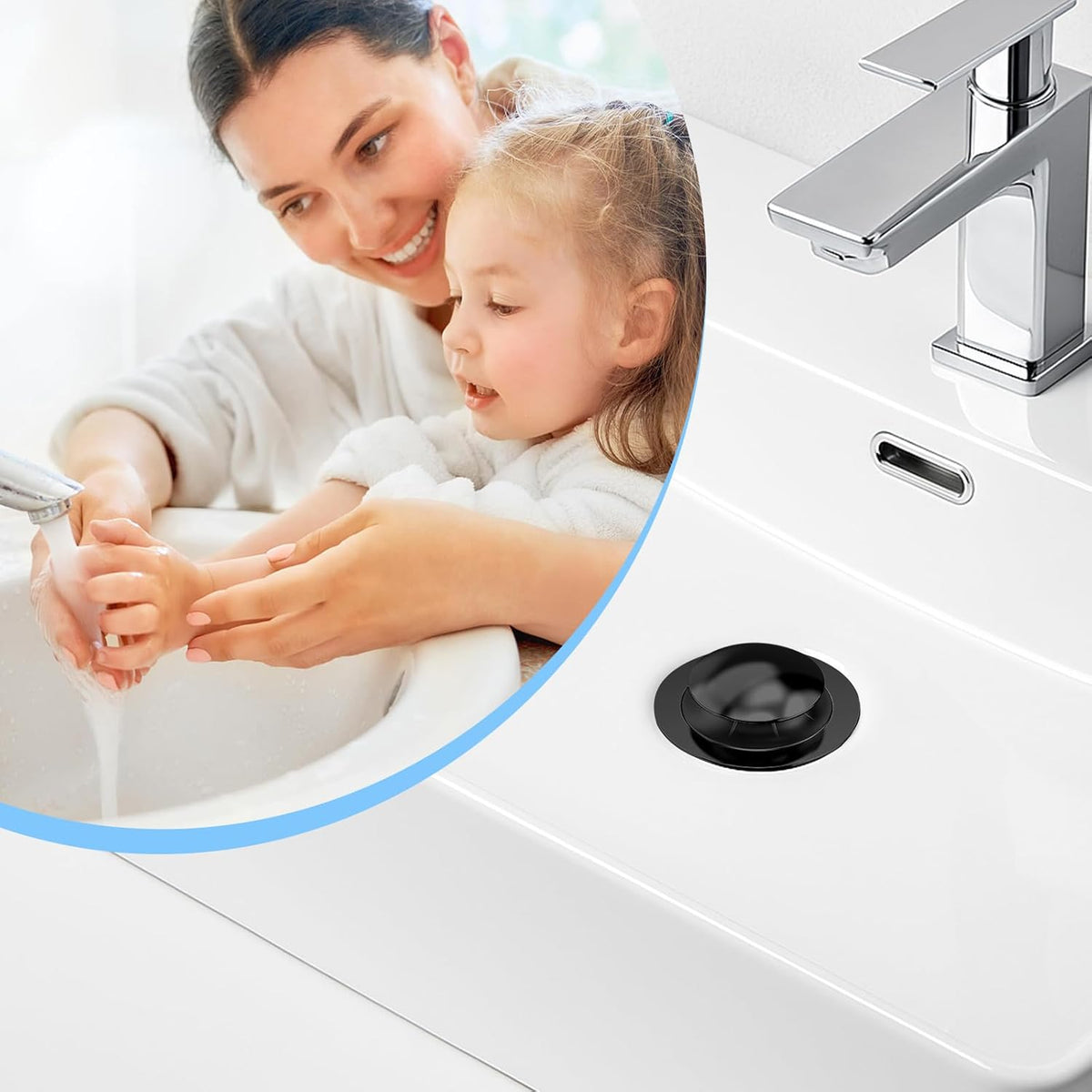 Universal 4 in 1 Bathroom Sink Drain Strainer with Removable Filter Basket, Pop Up Pure Copper Bathroom Sink Stopper, Anti-Clogging Bathroom Drain Stopper Sink Plug Black