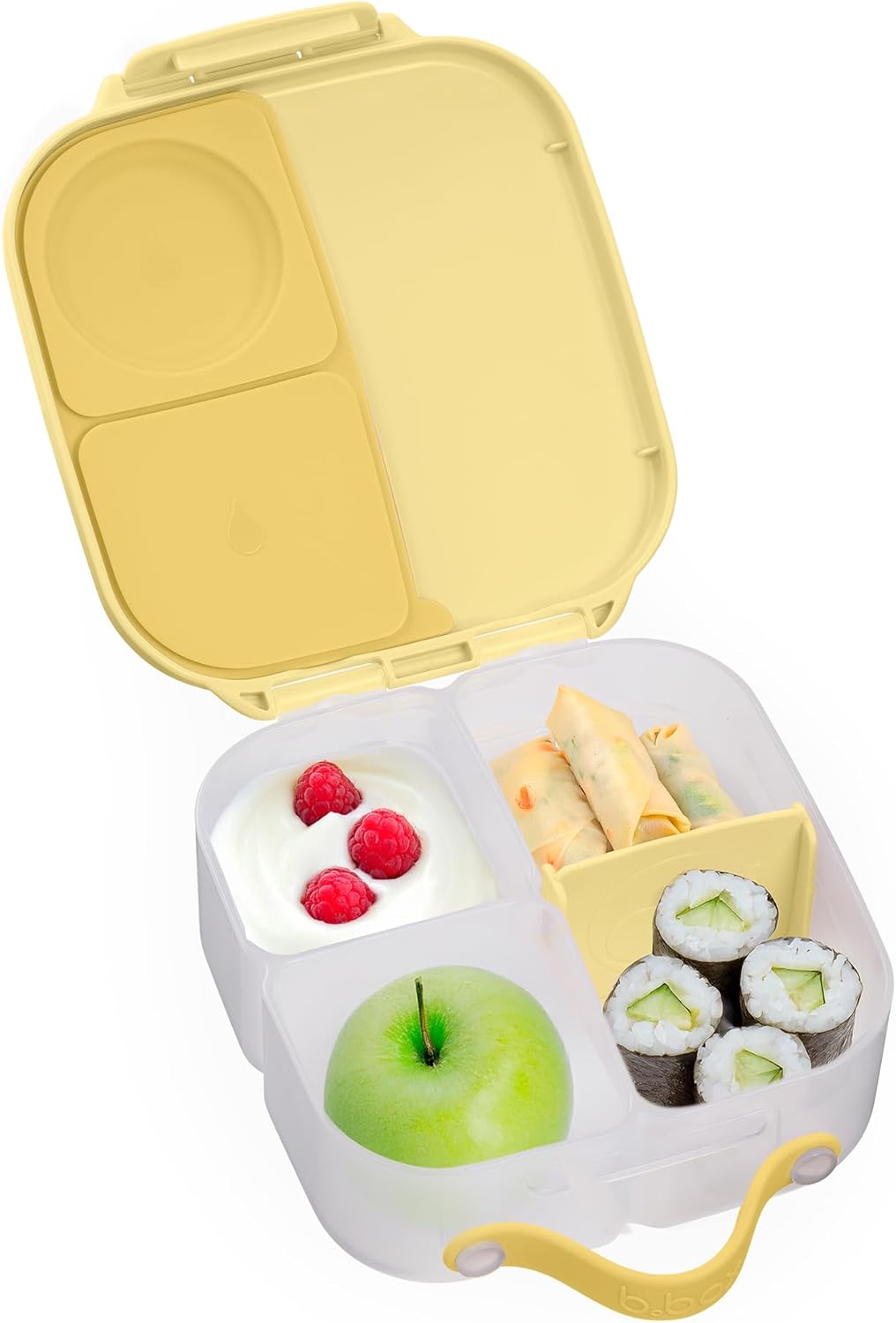 b.box Mini Lunch Box, Bento Box for Kids, Snack Container with 2 Leak Proof Compartments, Reusable Snack Containers with Lids, Kids Lunch Boxes Ages 3+, BPA Free, 4 1/4 Cup Capacity (Lemon Twist)