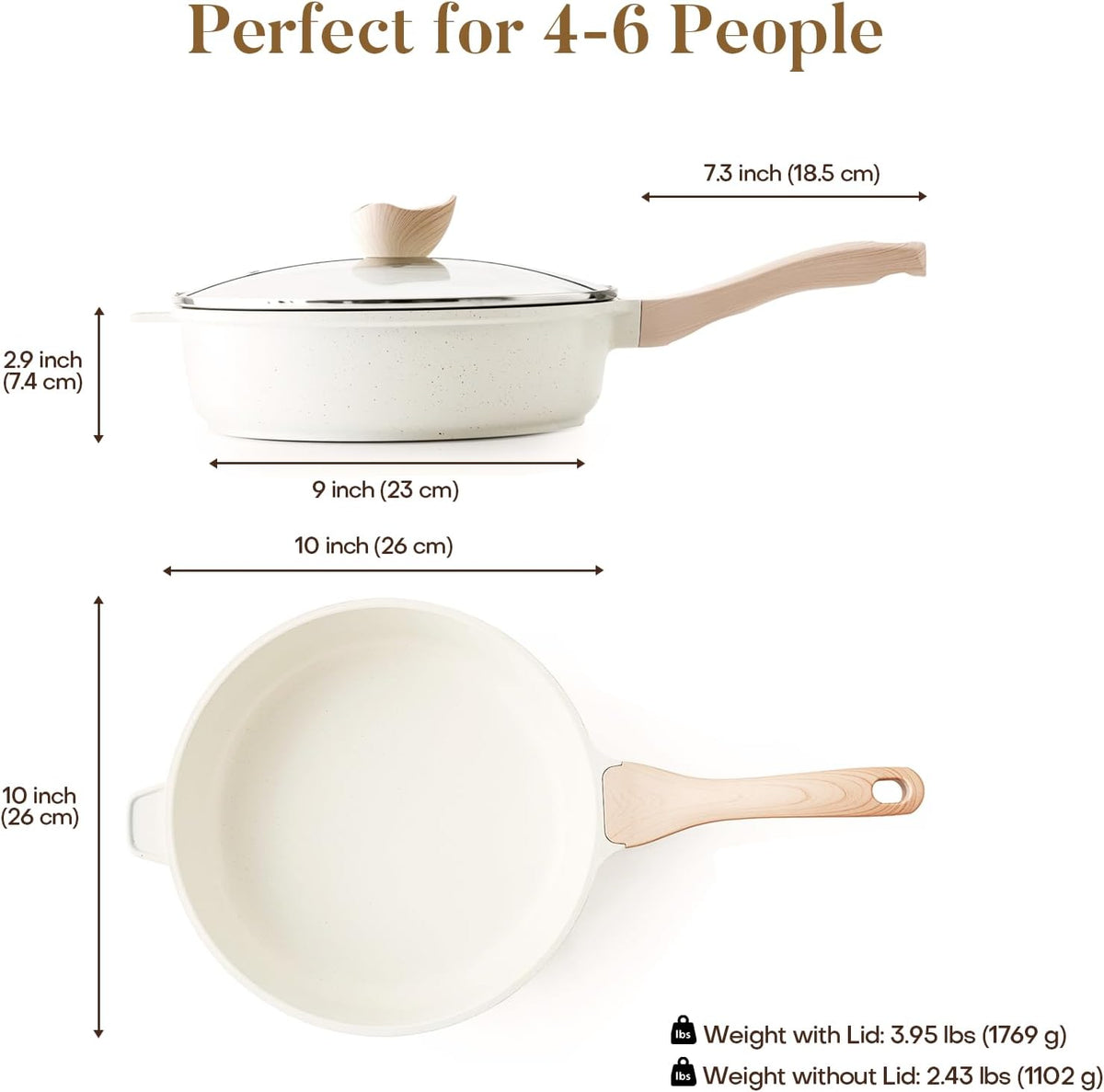 Nonstick Ceramic Deep Frying Pan, 10 Inch Non Toxic Skillet with Lid, Healthy Jumbo Cooker, Saute Pan for Cooking, Induction Cookware, PFOA & PFAS Free (Cream)