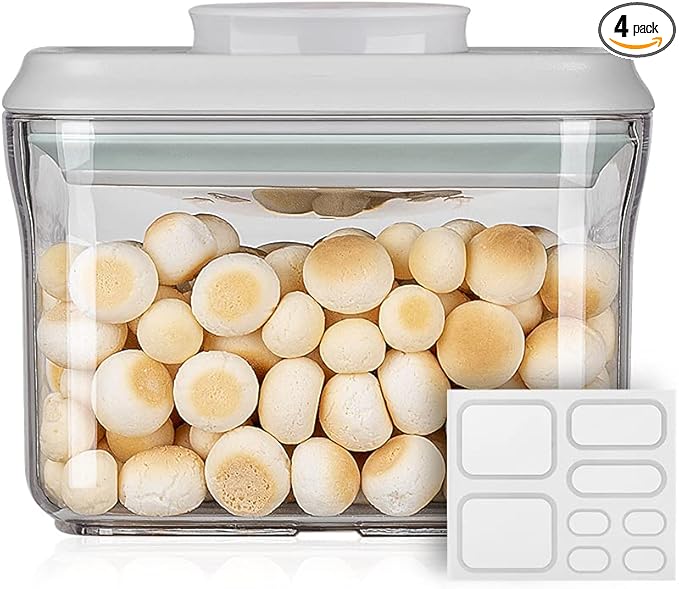 Ankou Airtight Food Storage Container - 0.32 QT （380ml Small Pop Up Food Containers With Lids, Bpa Free Stackable Container for Sugar Tea Candy- 8 Labels - Clear