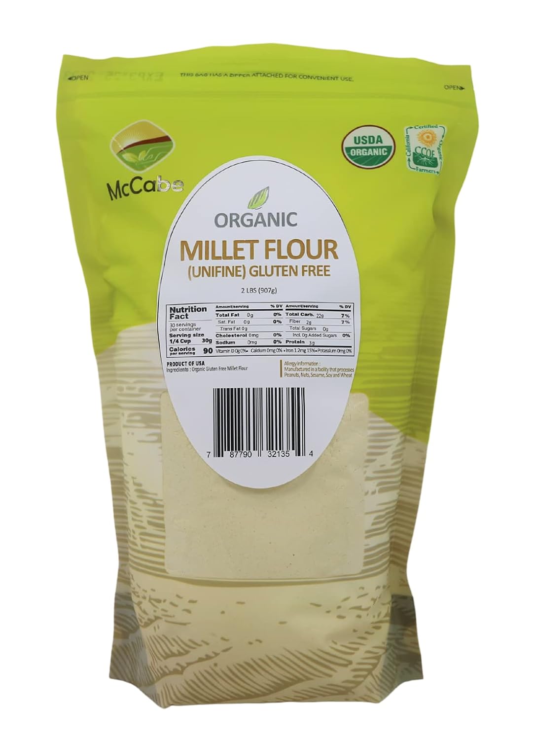 McCabe Organic Millet Flour - Millet Flour Organic | Rich with Fiber & Minerals | USDA and CCOF Certified | Product of USA | 2Lbs Pack of 2