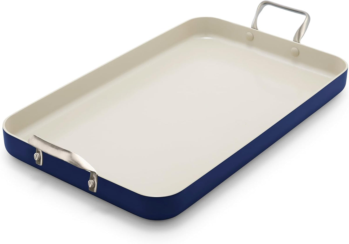 GreenPan 18" x 11" Double Burner Griddle Pan, Hard Anodized Healthy Ceramic Nonstick PFAS-Free, Stainless Steel Handles, Stovetop Cooking, Dishwasher Safe, Oven & Broiler Safe Cookware, Oxford Blue