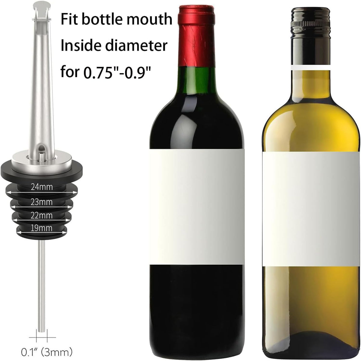 Axe Sickle 2 Pcs Oil Spout Liquor Bottle Pourer Spouts Stainless Steel Speed Pour Spouts Olive Oil Dispenser Spout for About 3/4" Bottle Mouth, with Flip Top