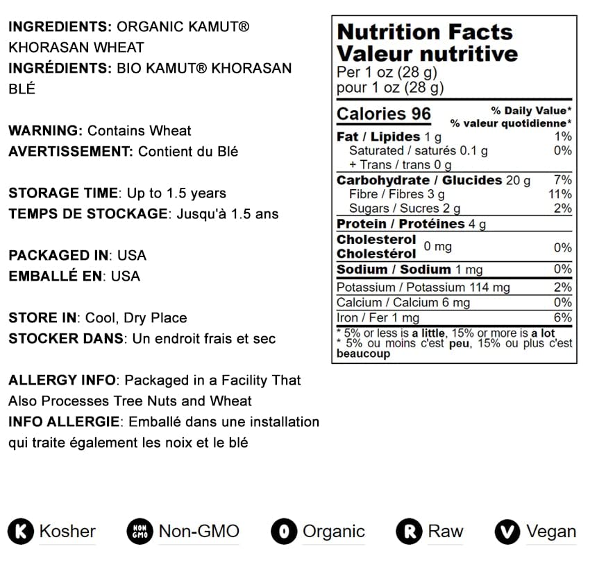 Food to Live Organic KAMUT Khorasan Wheat Flour, 5 Pounds – Stone Ground Powder, 100% Whole Grain Meal, Non-GMO, Kosher, Bulk