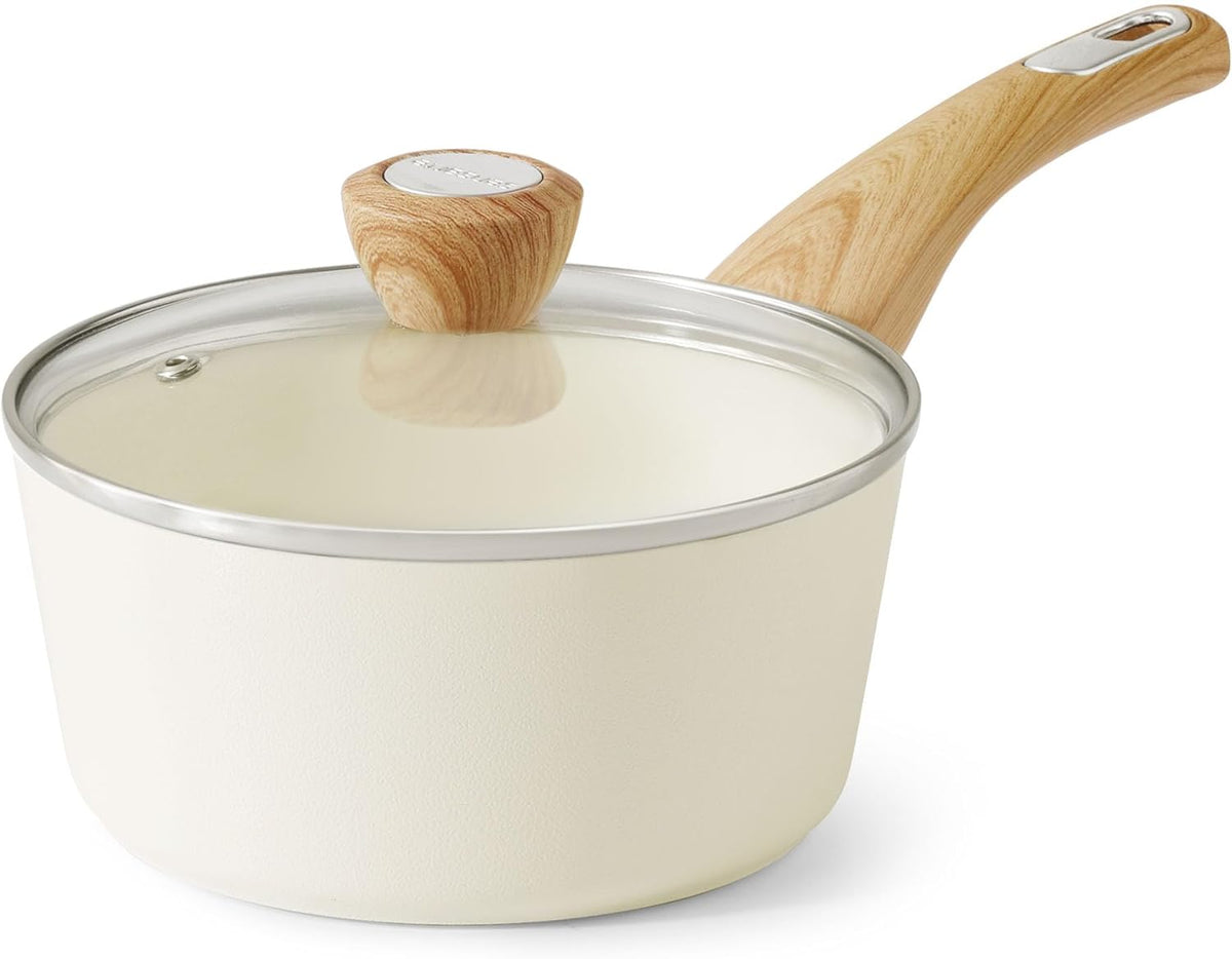 SENSARTE Ceramic Nonstick Sauce Pan with Lid, 2.0 Quart Small Saucepan, White Cooking Pot with Stay Cool Handle, Non toxic Kitchen Sauce Pot, Non stick Small Pot, Induction Pot, PFOA PTFE PFAS Free