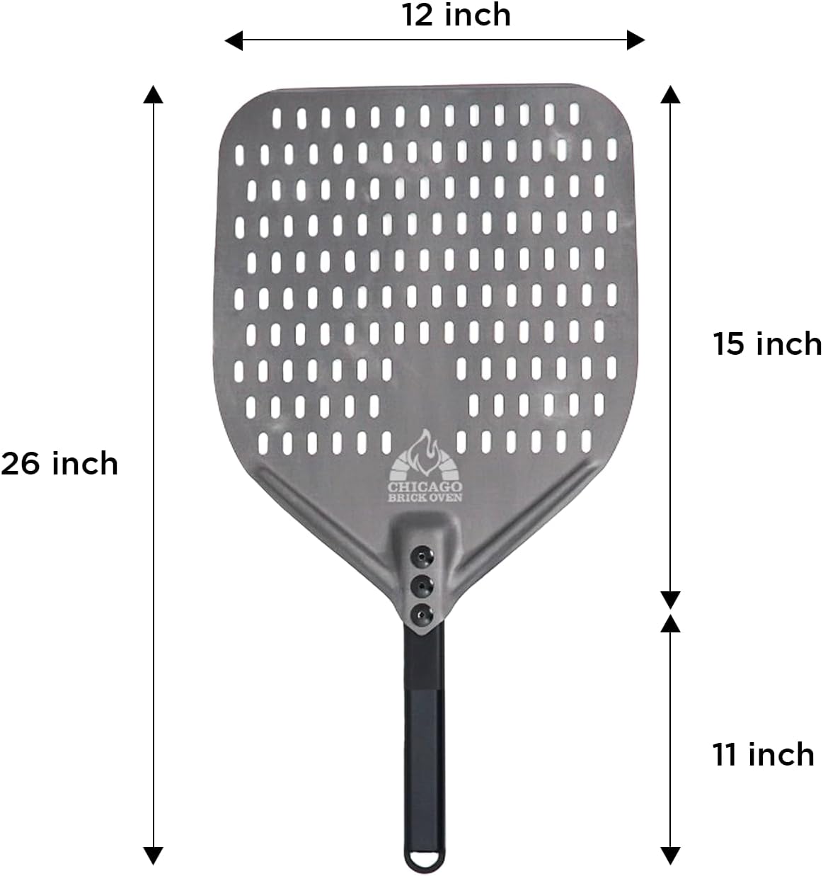 Perforated Pizza Peel - 12"x15" Anodized Aluminum Pizza Steel, 11" Handle, 26" Overall Length - Ideal Pizza Turning Peel for Pizza Oven, Brick Oven, Baking Bread