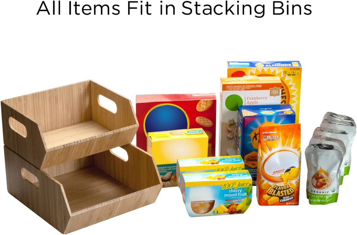 Mobilevision XL Versatile Bamboo Storage Bins for Pantry & Kitchen Cabinet Organizer Multi-Purpose / 2 Piece Stackable Set Larger Bins