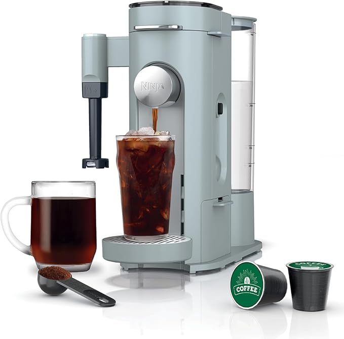Ninja Pods & Grounds Specialty Single-Serve Coffee Maker, K-Cup Pod Compatible, Built-In Milk Frother, 6-oz. Cup to 24-oz. Travel Mug Sizes, Iced Coffee Maker, Glacier Blue, PB051GB