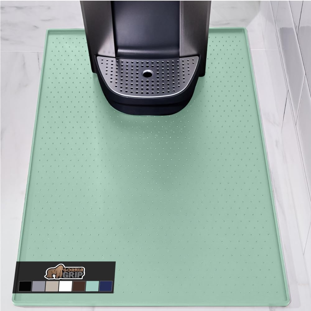 GORILLA GRIP Silicone Coffee Mat, 15x23, Espresso Drink Bar Station Accessories, Waterproof Heat-Resistant Dish Drying Mats, Stay in Place on Kitchen Counter, Home Kitchen Décor Essentials, Mint