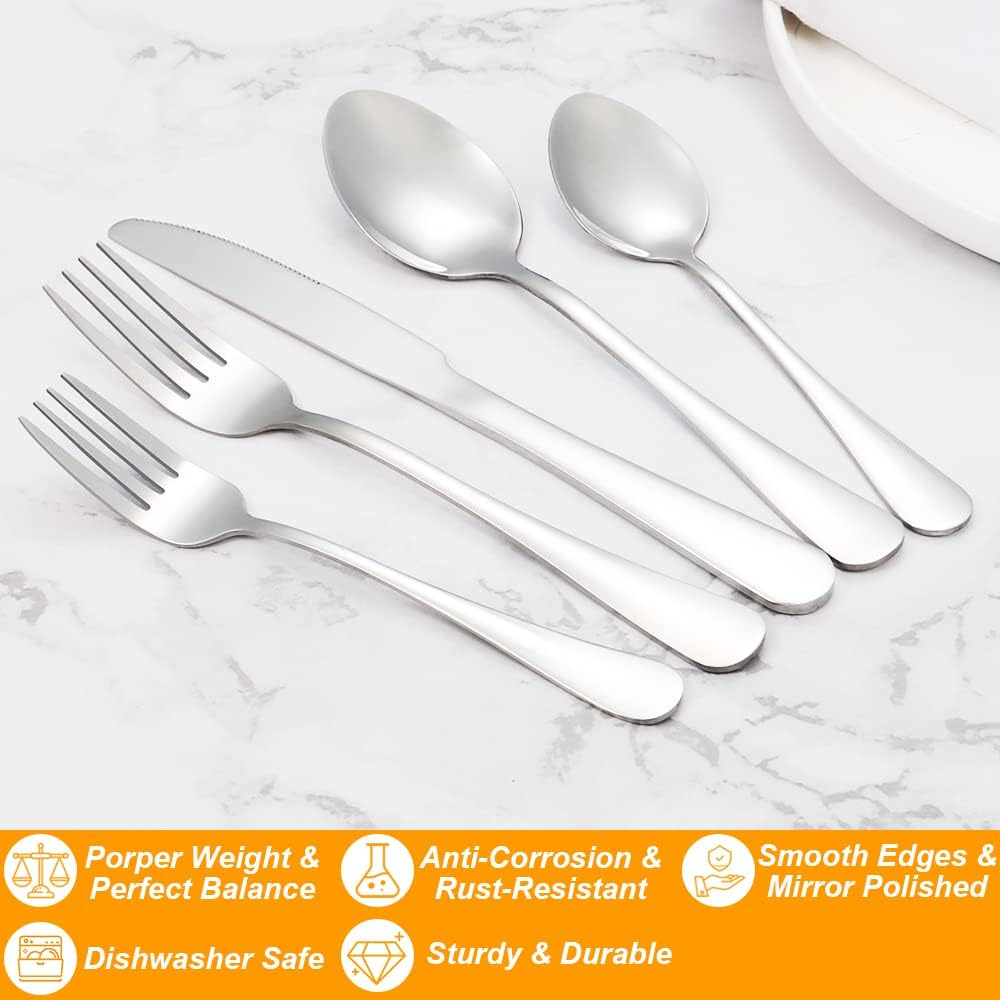 Lazycorner Silverware Set for 8, 40-Piece Food Grade Stainless Steel Flatware Set Include Fork/Knife/Spoon, Mirror Polished Eating Utensils Sets, Reusable Silverwear Cutlery Set, Dishwasher Safe