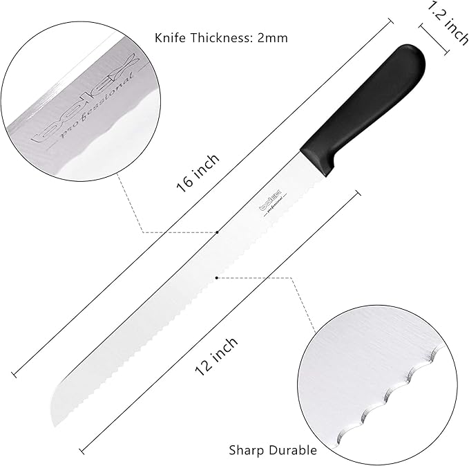 12 Inch Serrated Bread Knife for Homemade Bread, Stainless Steel Wide Wavy Edge Knife, Multi-Purpose Kitchen Knife, Efficient Cake Slicer, Ultra Sharp Baker's Knife for Cutting Crusty Breads, Cake