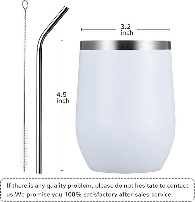 MEWAY 12oz/4 Pack Wine Tumbler Glasses with Lid - Stemless Double Wall Vacuum Stainless Steel Travel Tumbler - Keeping Cold & Hot for Wine,Coffee,Cocktails,Drinks-Family and Gifts (White,Set of 4)