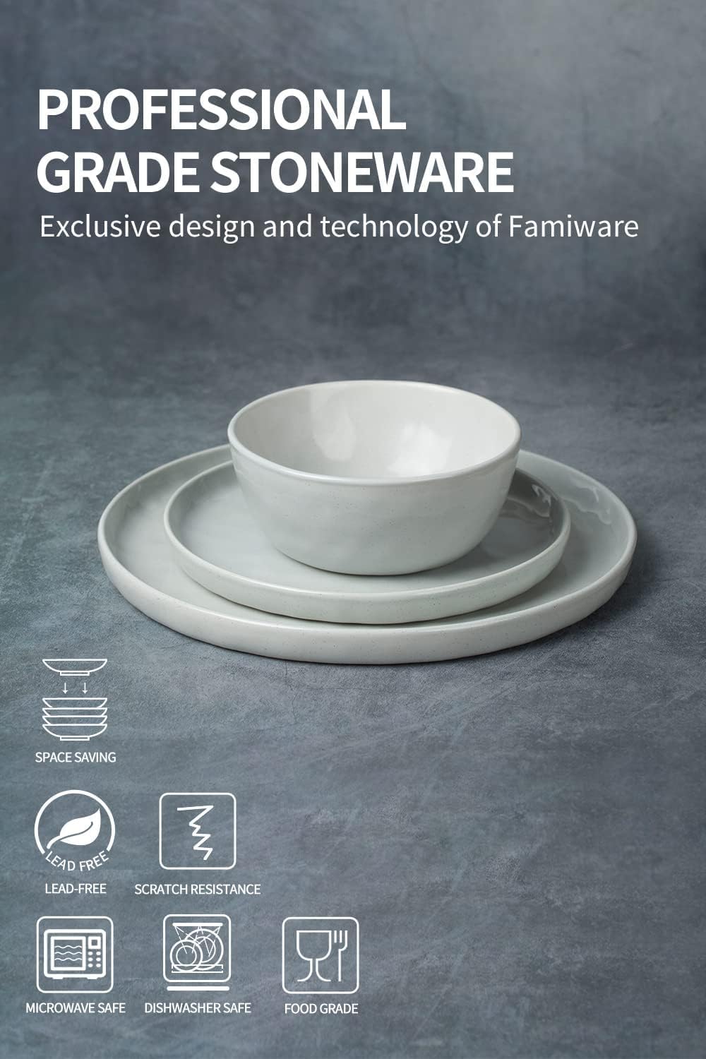 Famiware Mars Plates and Bowls Sets, 24 Pieces Dinnerware Sets, Dishes Set for 8, White