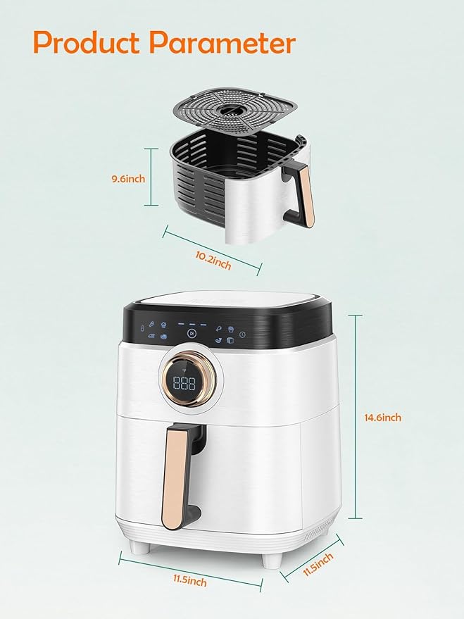 Air Fryer, ALLCOOL Airfryer Oven 8QT Large Air Fryer 1700W 8-in-1 with Touch Screen Air Fryers Dishwasher Safe Nonstick Tray Freidora de Aire 32 Recipes BPA & PFOA Free White Air Fryer