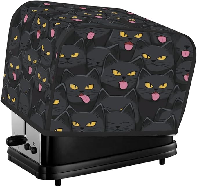4 Slice Toaster Cover,Halloween Black Cat Eyes Small Kitchen Appliance Bread Machine Cover with Pockets,Dust & Fingerprint Protection