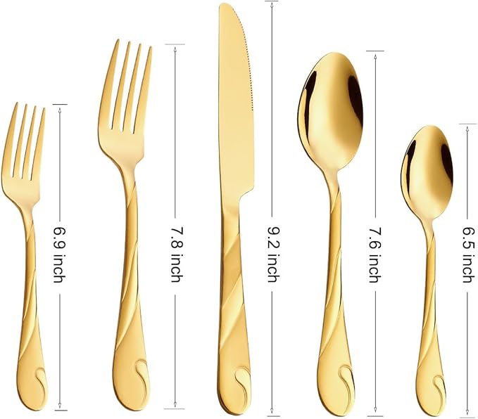 Gold Silverware Set for 6, 30-Piece Stainless Steel Flatware Set, Shiny Gold Metal Cutlery Set, Include Spoon, Fork and Knife Set, Dishwasher Safe