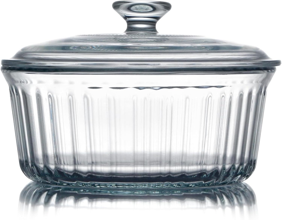 NUTRIUPS 2.4QT Glass Casserole with Lid, Borosilicate Glass, Round, Oven-Safe Baking Dish