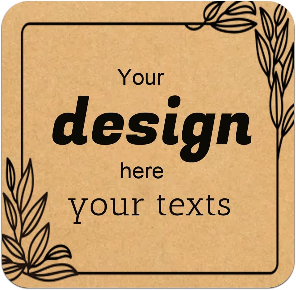 Custom Stickers Personalized Square Kraft Paper Sticker Customizable Floral Wreath Labels, Stickers for Mason Jars, Wedding Favors, Gift Tags, Party Packaging (Style 6)