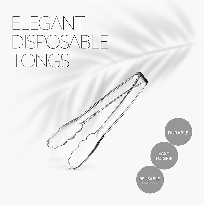 [Clear Tongs 7.5'' Inches] Plasticpro 7.5'' Serving Tongs Heavy Duty Reusable Kitchen and BBQ Clear Serving Tong for party's, Caterings, Events, Buffet, Weddings, And every Day use Pack of 12