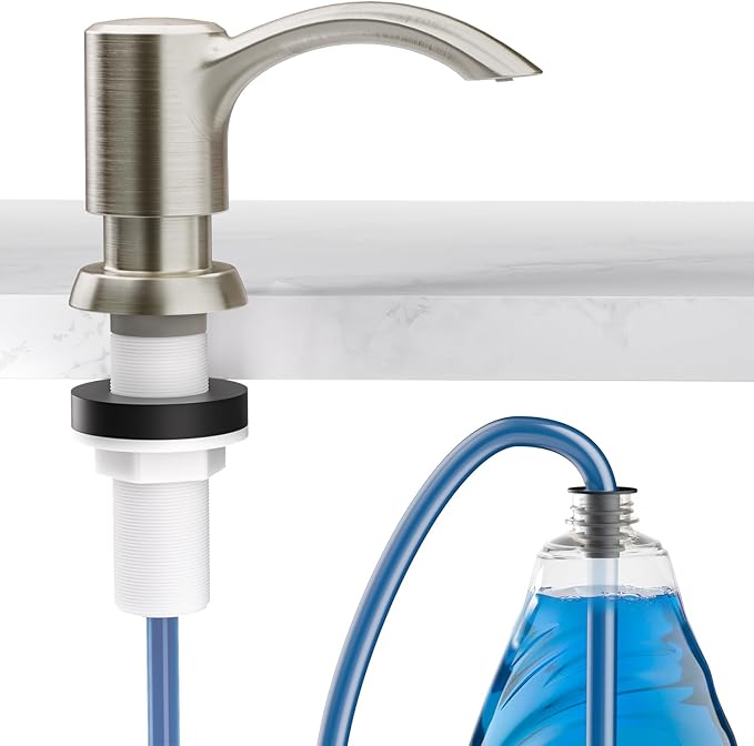 SAMODRA Built-in Kitchen Sink Soap Dispenser with Extension Tube Kit - Brushed Nickel Finish, Leak-Proof Design, No Top Refill Required (39" Tube)
