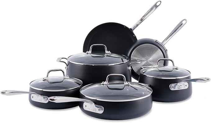 All-Clad HA1 Expert Hard Anodized Nonstick Cookware Set (10 Piece) Pots, Frying Pans, Dishwasher-Safe, Oven-Safe Up to 500°F Compatible with All Stovetops (Gas, Electric & Induction) - Black
