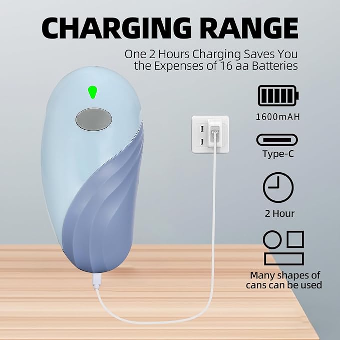 Rechargeable Auto Electric Can OpenerTouch Side Cut Opener Open Your Cans with A Simple Press of Button - Automatic,Smooth Edge,Food-Safe,for Kitchen for Seniors with Arthritis Small Size (Blue)
