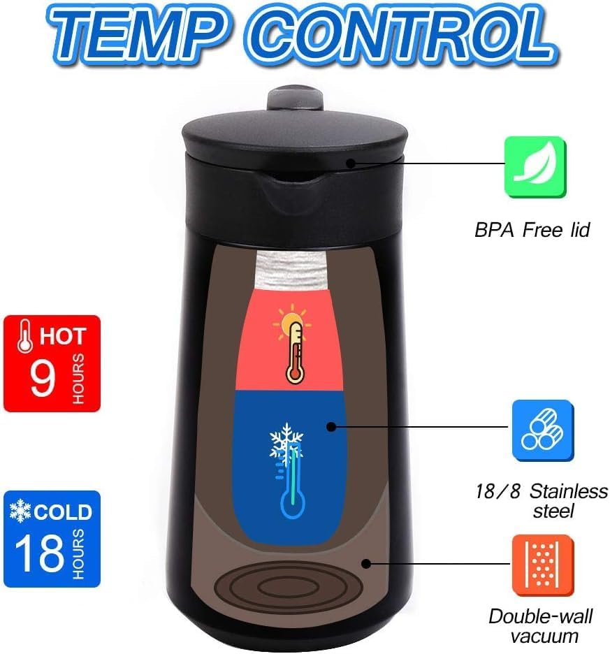 28oz Coffee Carafe Airpot Insulated Coffee Urn Stainless Steel Vacuum Thermal Pot Flask for Coffee, Hot Water, Tea, Hot Beverage - Keep 9 Hours Hot, 18 Hours Cold (2 Pack Black)