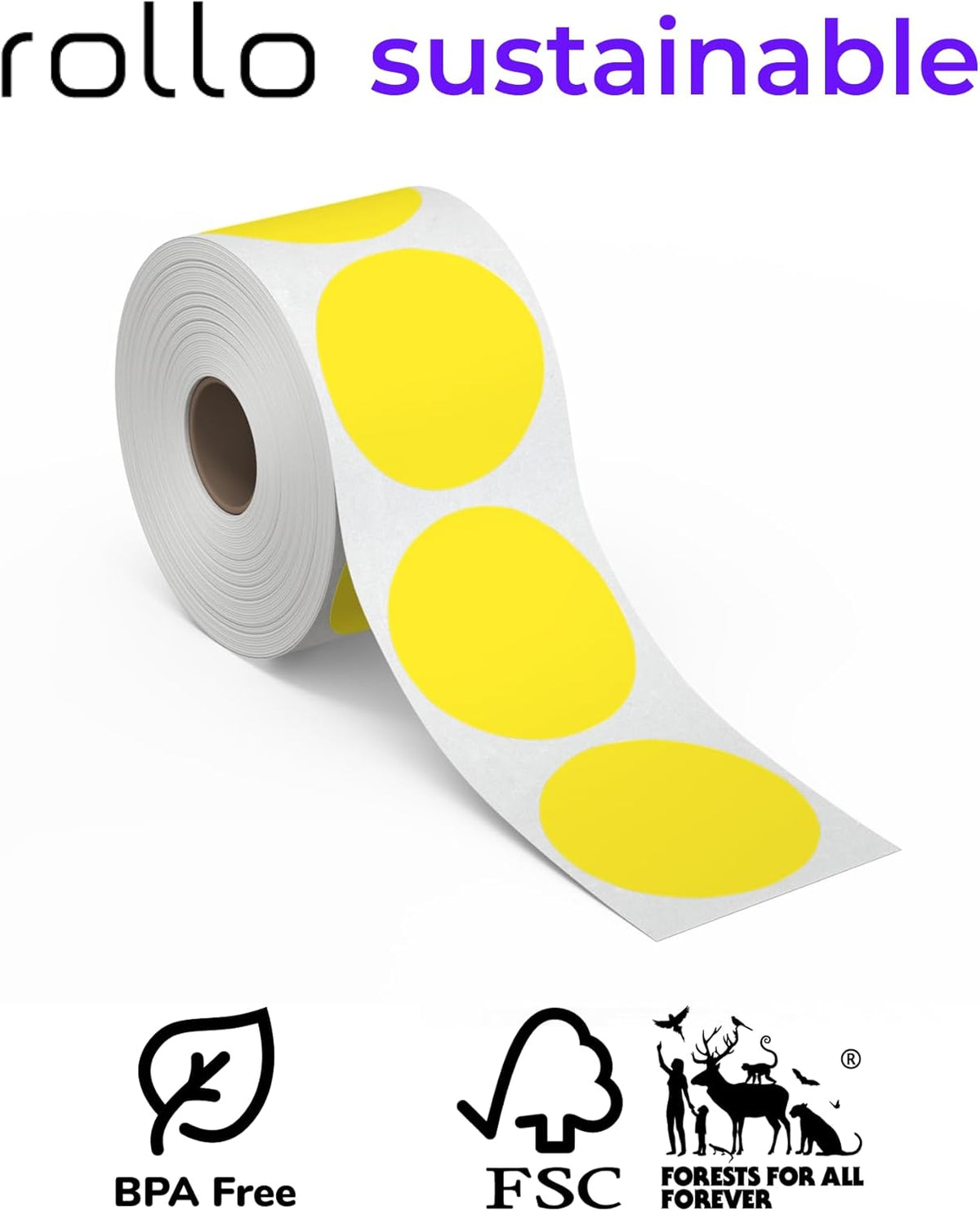 Rollo Circle Thermal Labels 2 Inch - Roll of 1,000 Round Sticker Labels - Multi-Purpose Direct Thermal Printer Stickers 2x2 (Yellow)