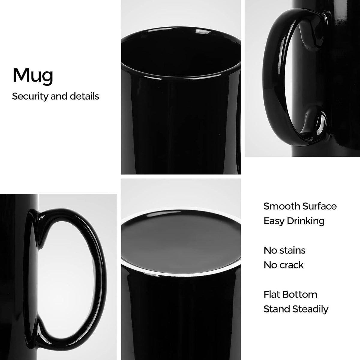 Large Coffee Mugs, 22 OZ(650ml) Extra Coffee Mug Set of 2, Smooth Ceramic Boss Cups, Big Capacity and Large Handle, for Dad Men, Black