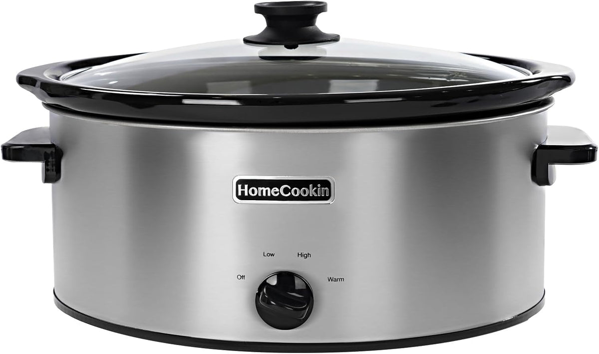 HOMECOOKIN 6 Quart Slow Cooker Oval Manual Pot Food Warmer with 3 Cooking Settings, Stainless Steel