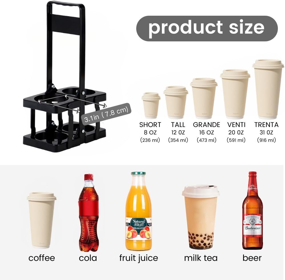 Musbus Reusable Drink Carrier with Handle for Doordash, Grubhub, Portable Cup/Coffee Holder Accessories for Delivery, Foldable Drinks Caddy with Tray, Car Durable Plastic Festive Bottle, Vacation