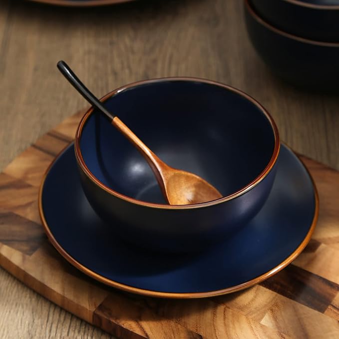 Stone Lain Brasa Modern Stoneware 32 Piece Dinnerware Sets, Plates and bowls Sets, Dish Set for 8, Blue