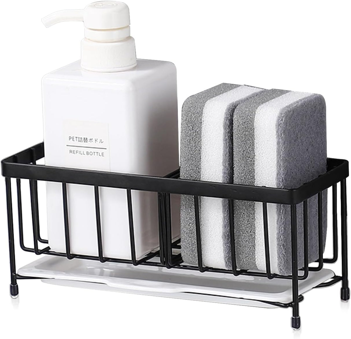 Kavciva Sink Caddy Sponge Holder,304 Stainless Steel Dish Brush Holder,Kitchen Countertop Sink Rack,Dish Soap Holder,Dishwashing Tool Drying Tray with Adjustable Partitions,Essential Kitchen Shelves