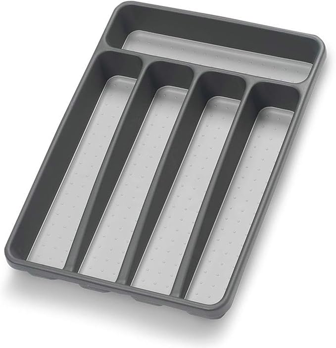 Silverware Organizer Utenisl Organizer Holder Kitchen Drawer Organizer Plastic Silverware Tray for Drawer Flatware Organizer 5 Compartment Black