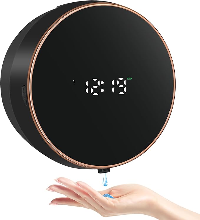 Automatic Soap Dispenser Liquid Bathroom: Wall Mount Rechargeable Touchless Adjustable Auto Smart Electric Plastic Black Soap Dispenser with Clock - Kitchen - Hand Dish Lotion Couple Kids