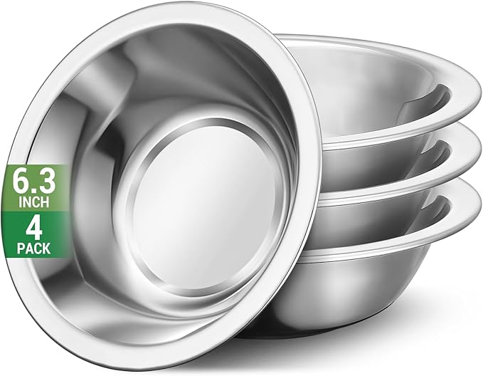 304(18/8) Stainless Steel Mixing Bowls for Kitchen, 4 Pack 6.3" 13.67 fl.oz Metal Mixing Bowls Set Stackable for Baking Serving Cooking Food Prep Storage Dishwasher Safe Lightweight